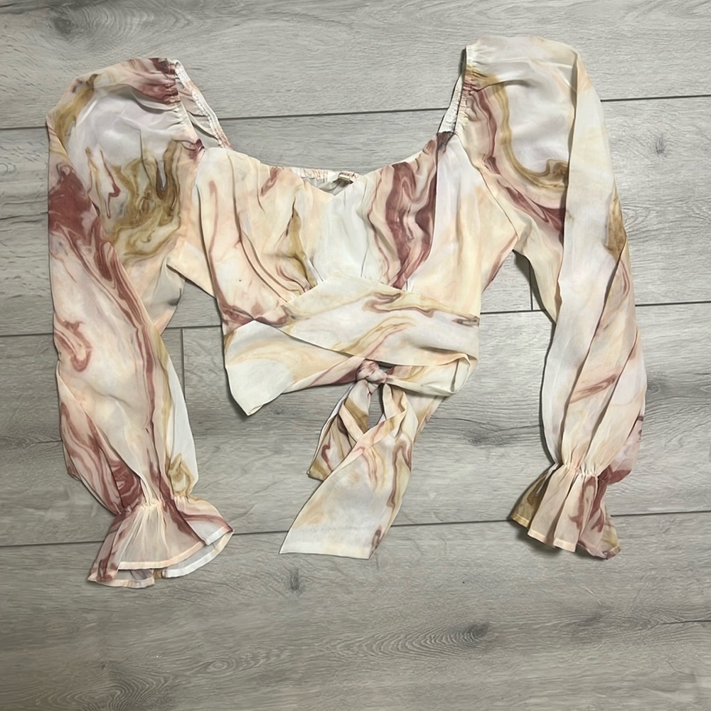 Peach Cropped Wrap Blouse